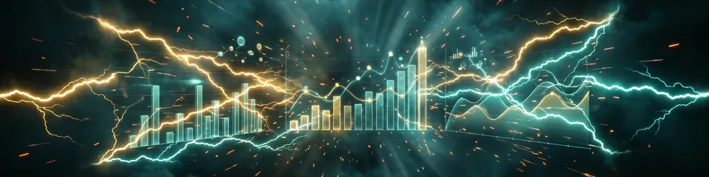 Diagramme und ein Dashboard entstehen aus einer Gold-Teal-Energie-Explosion